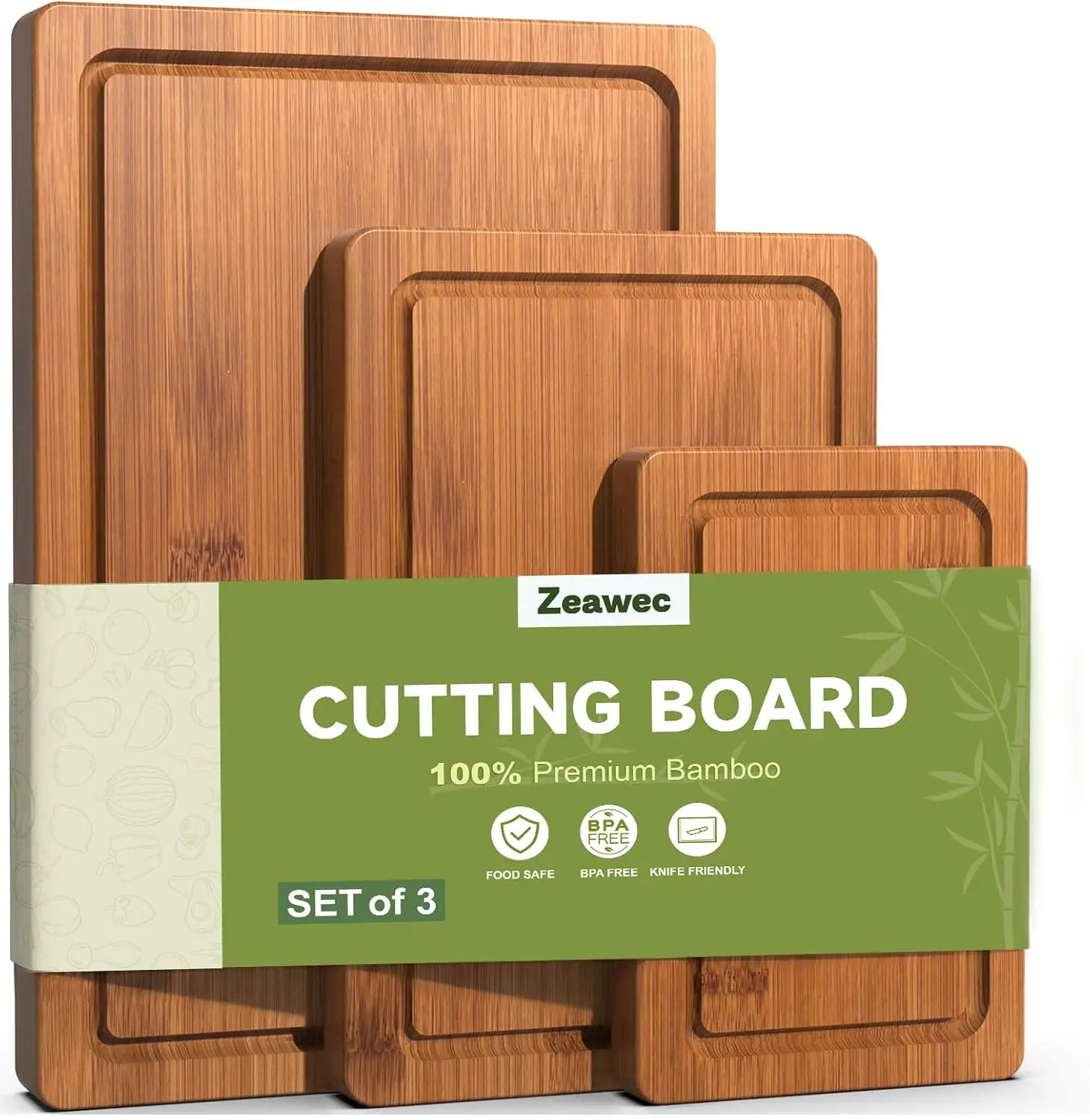 3-Piece Set Bamboo Cutting Board for Kitchen – Crack-Resistant Wood Chopping Boards - Main Photo