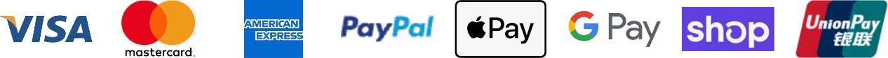 Accepted payment methods: Visa, Mastercard, American Express, PayPal, Apple Pay, Google Pay, Shop Pay, UnionPay